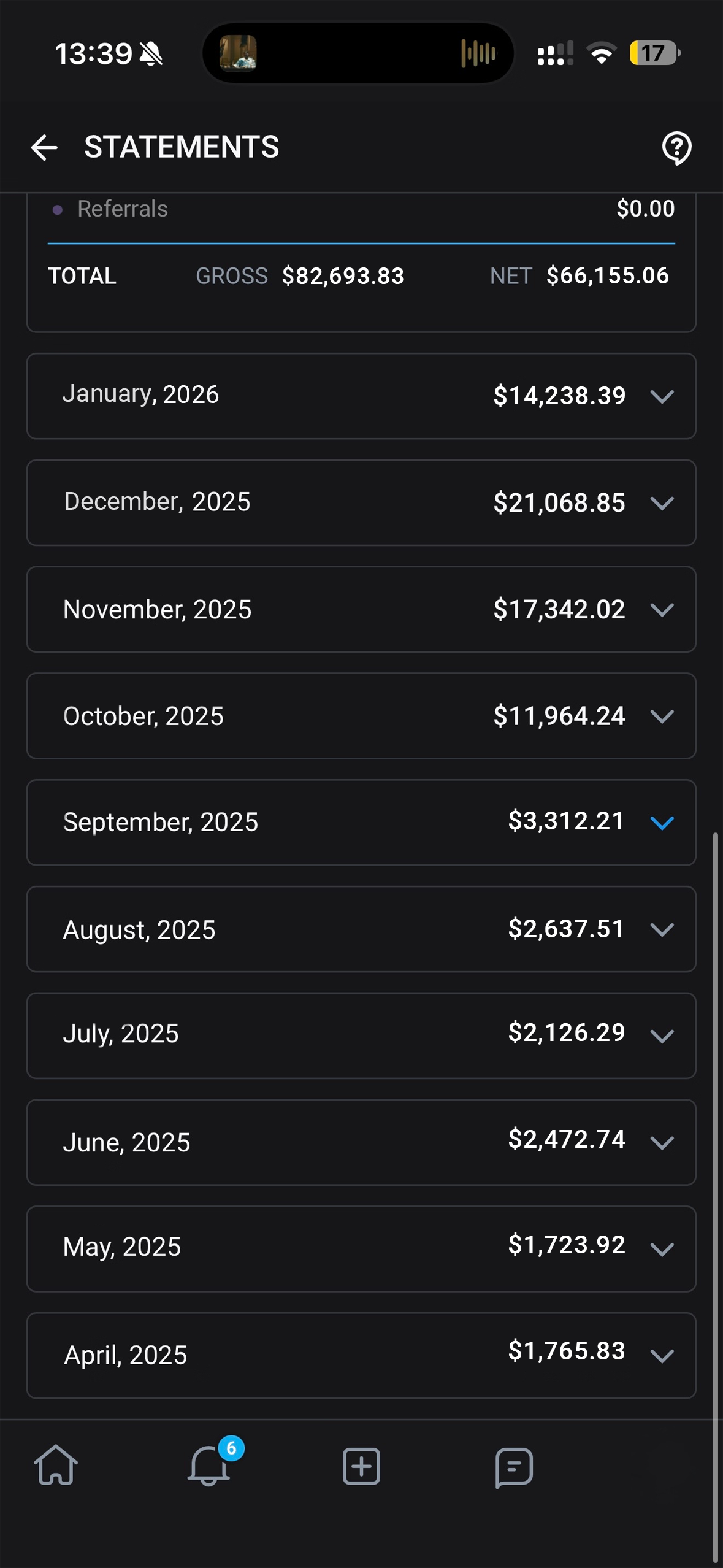 Model 1 earnings proof screenshot